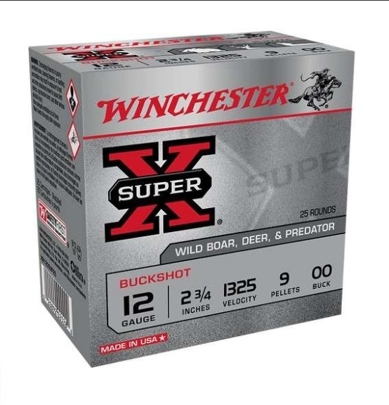 00 BUCK 9 PELLETS 10BX/CSWINCHESTER SUPER-X 12GA 2.75" (25 Round Box)