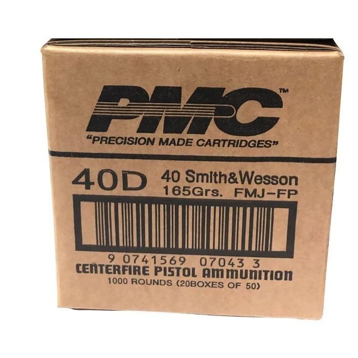 PMC Bronze .40 S&W Handgun Ammo - 165 Grain | Full Metal Jacket Flat Point, FMJ-FP, 50 Rounds per Box, 20 Boxes per Case