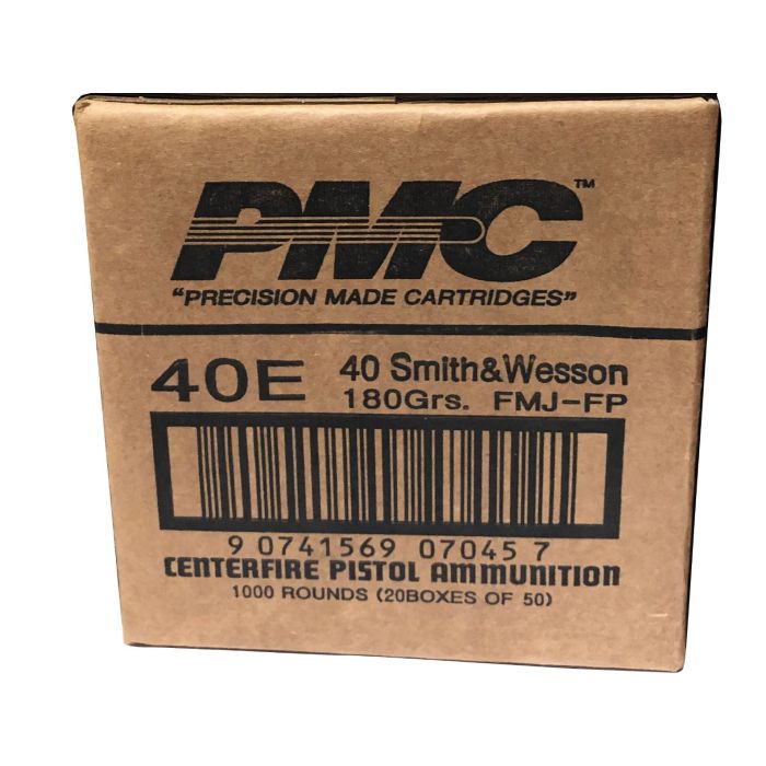 PMC Bronze .40 S&W Handgun Ammo - 180 Grain | Full Metal Jacket Flat Point, FMJ-FP, 50 Rounds per Box, 20 Boxes per Case