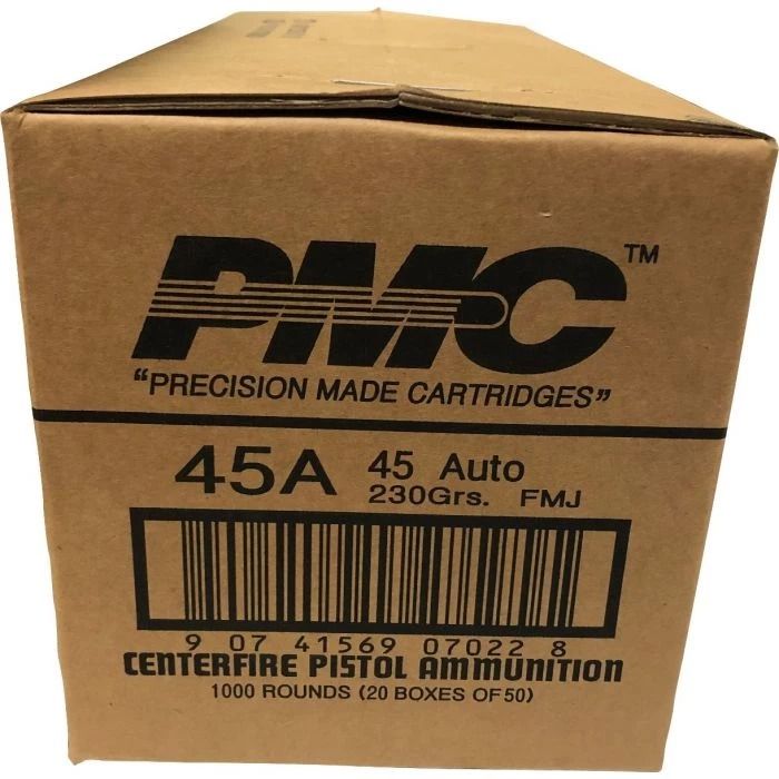 PMC, Bronze Ammunition, .45 Auto, Automatic Colt Pistol, ACP - 230 Grain | Full Metal Jacket, FMJ, 50 Rounds per Box , 20 Boxes per Case