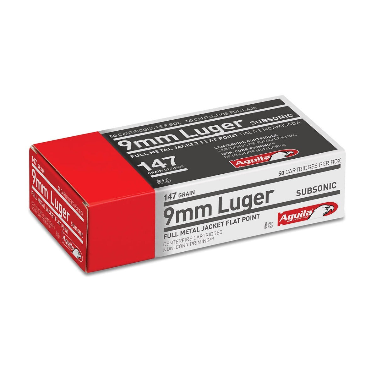 Aguila Ammunition, 9mm Luger Subsonic, Handgun Ammo - 147 Grain | FMJ-Flat | (50 Round Box)