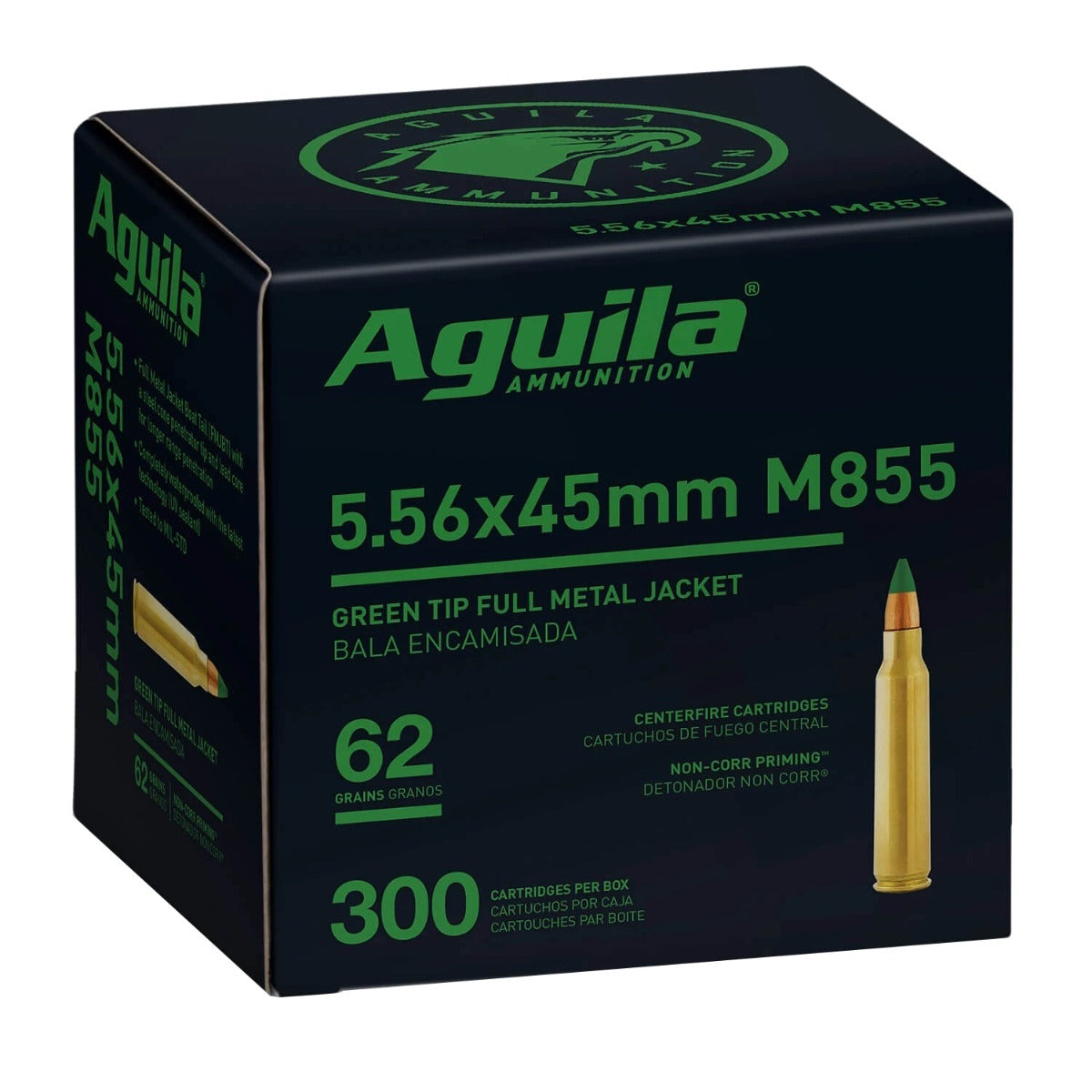 Aguila Ammunition 5.56NATO Rifle Ammo - 62 Grain | FMJ Green Tip | (300 Round Box)