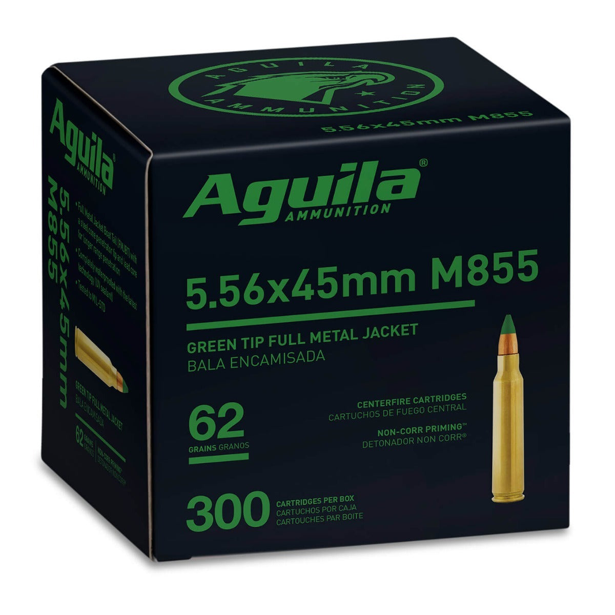 Aguila Ammunition 5.56NATO Rifle Ammo - 62 Grain | FMJ Green Tip | (1200 Round Case)