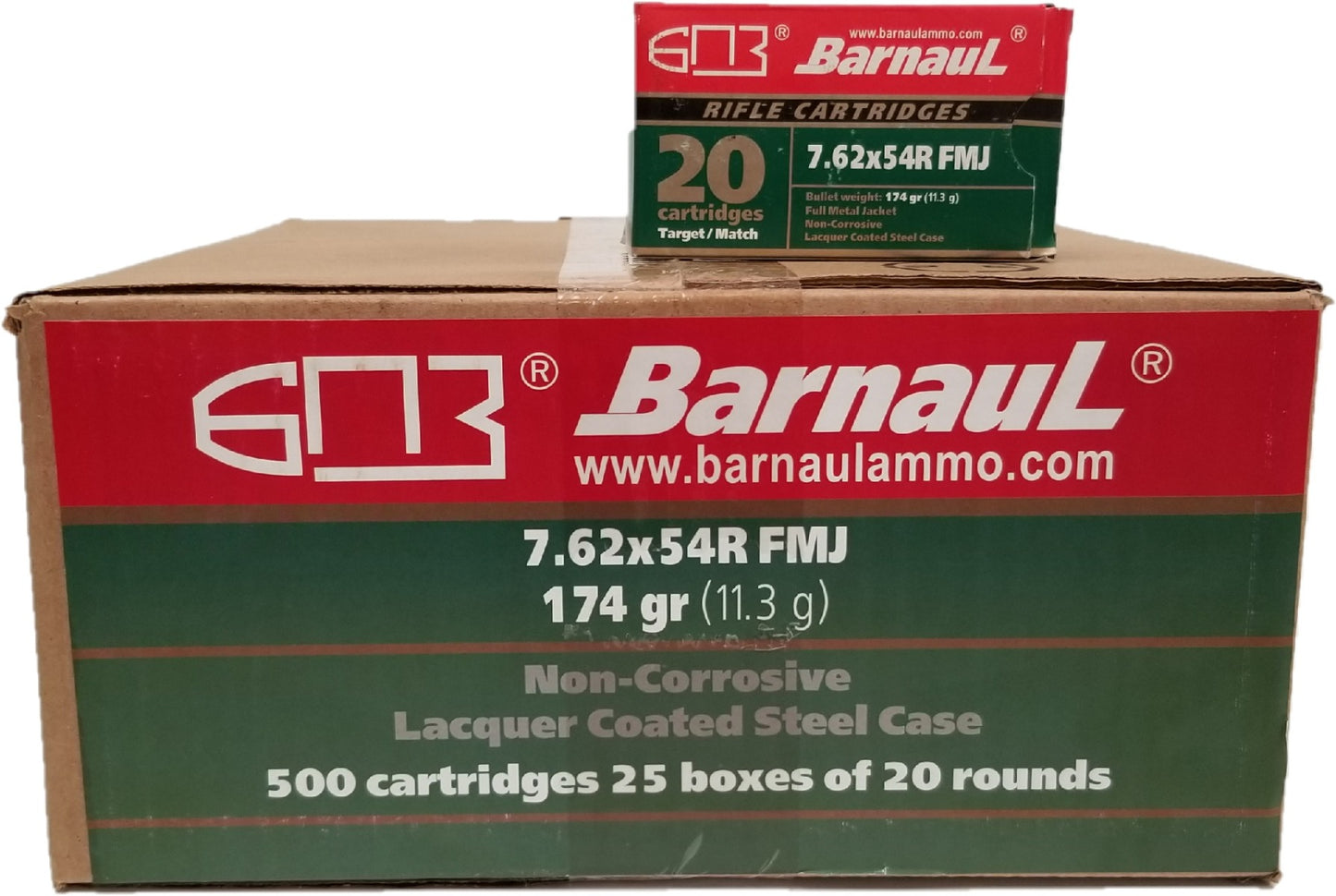 Barnaul 7.62x54R Rifle Ammo - 174 Grain | FMJ | Lacquered Steel Casing | (500 Round Case)