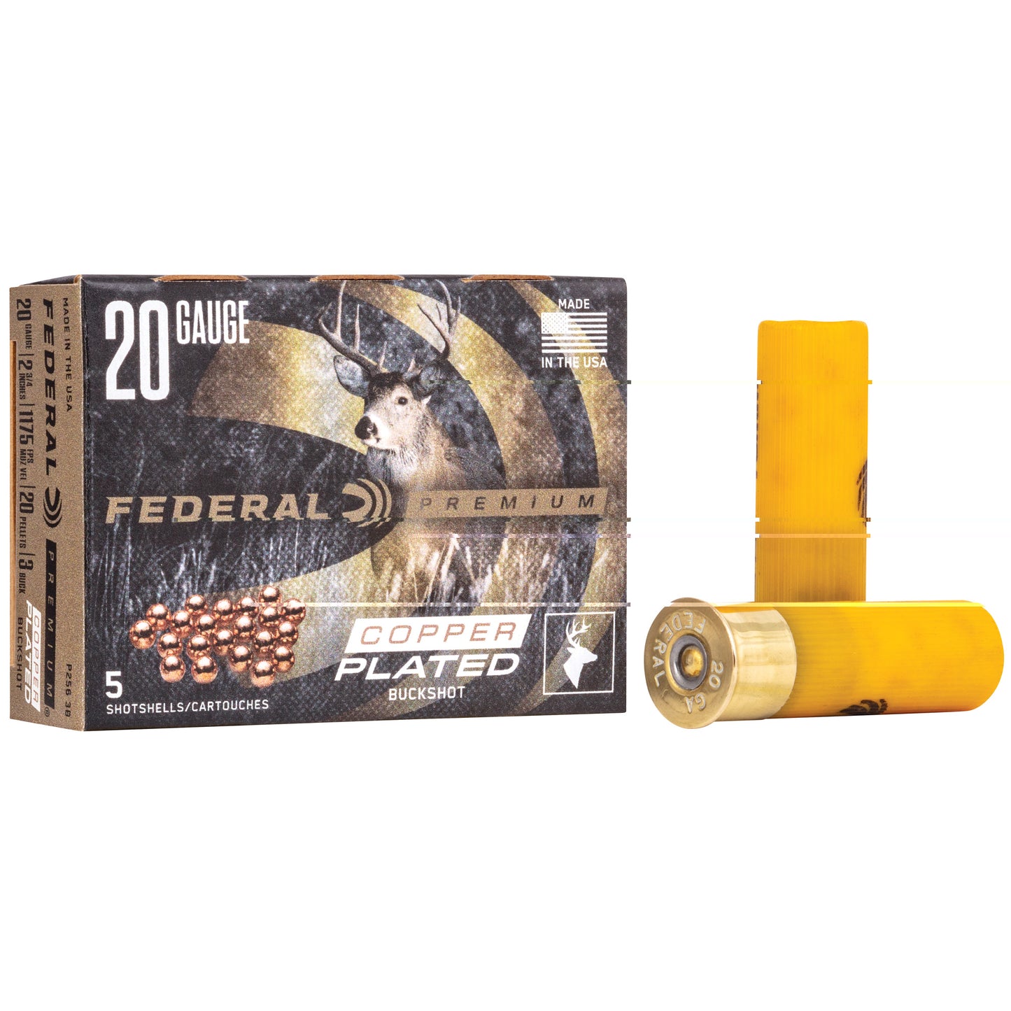 Federal, Premium, Vital Shok, 20 Gauge 2.75", 3 Buck, 1 1/8 oz, Buckshot, 20 Pellets (5 Round Box)