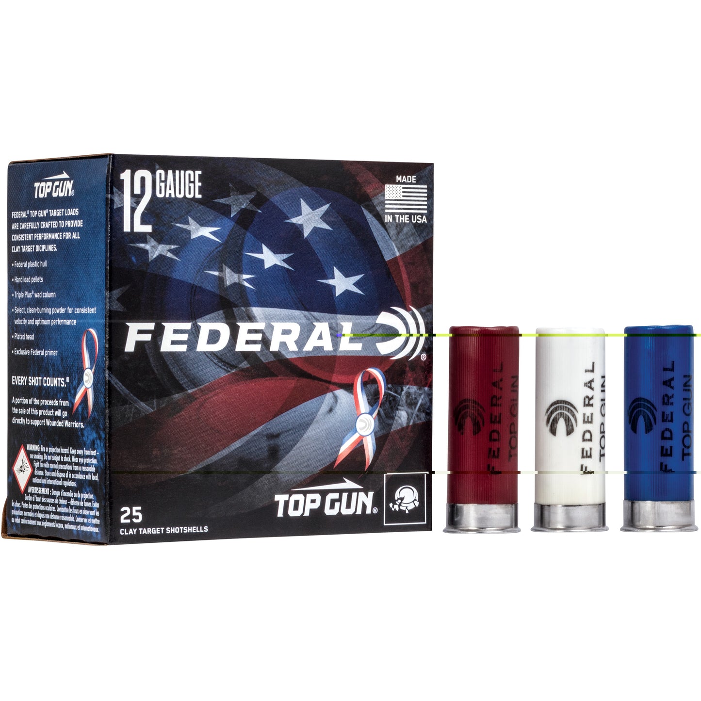 Federal, Top Gun, Red, White, and Blue Hulls, 12 Gauge 2.75", #8, 1 1/8 oz (25 Round Box)