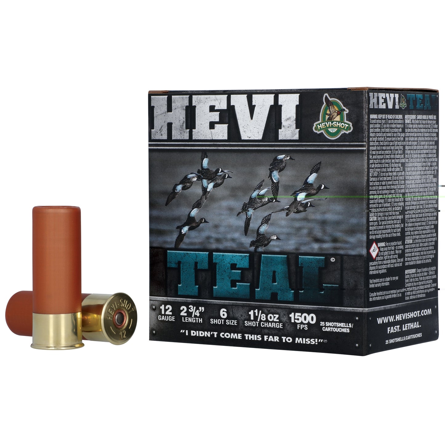 HEVI-Shot, HEVI-TEAL, 12 Gauge 2.75", #6, 1 1/8 oz, Steel Shot (25 Round Box)