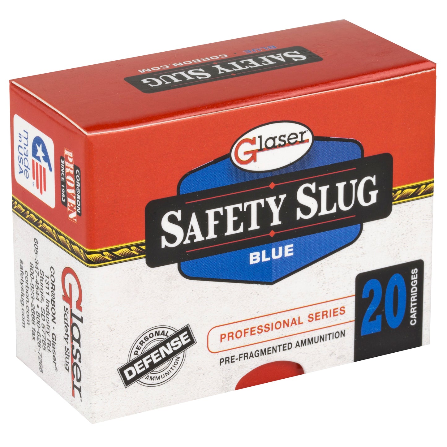 Glaser, Blue, 9MM, 80 Grain, Pre-Fragmented, +P, 20 Round Box