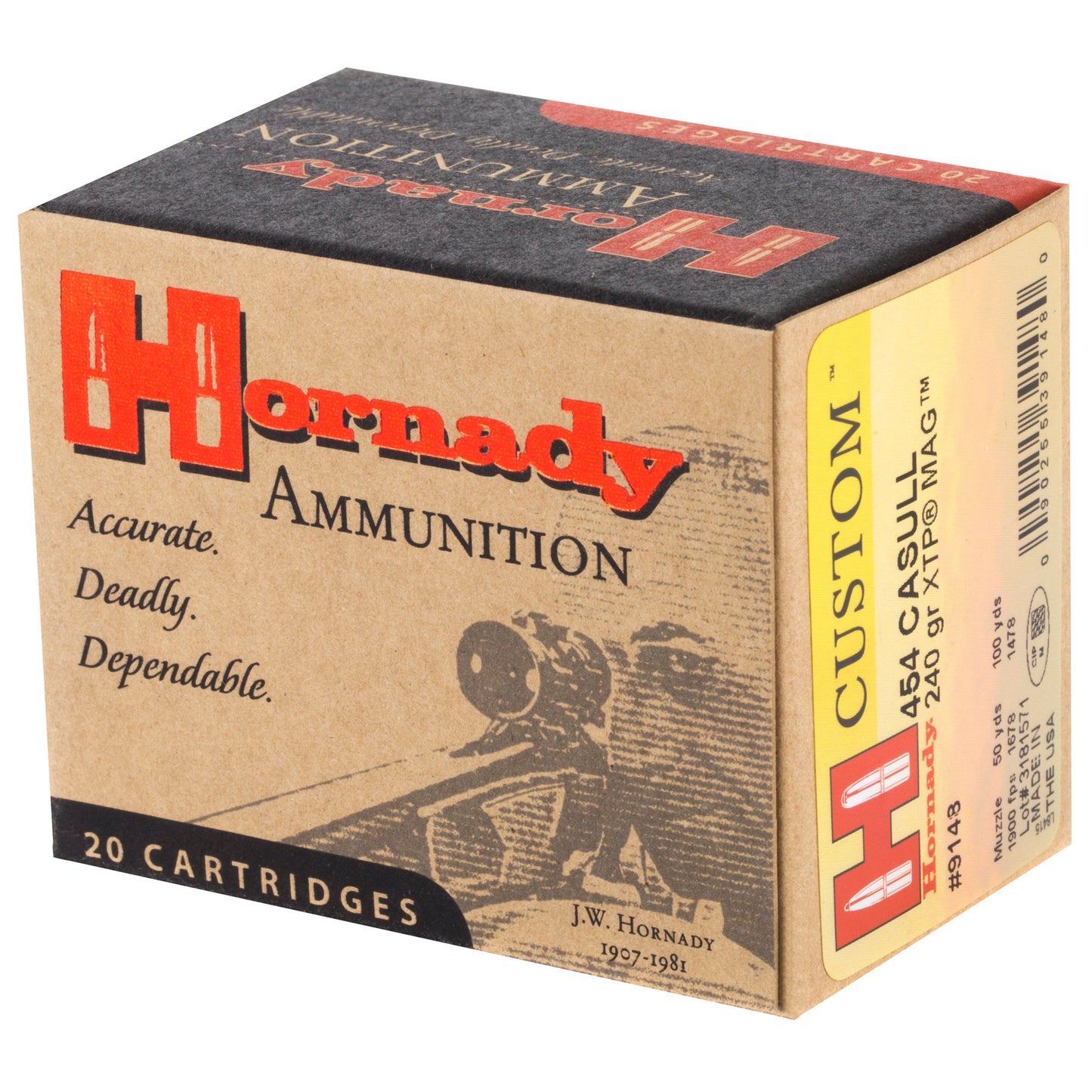 Hornady, Custom, 454 Casull, 240 Grain, XTP, 20 Round Box