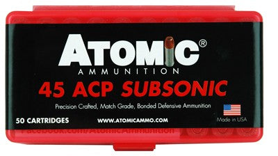 ATOMIC 45 ACP 250 Grain SUBSONIC Jacketed Hollow Point (50 Round Box, 10 Boxes Per Case)