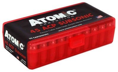 ATOMIC 45 ACP 250 Grain SUBSONIC Jacketed Hollow Point (50 Round Box, 10 Boxes Per Case)