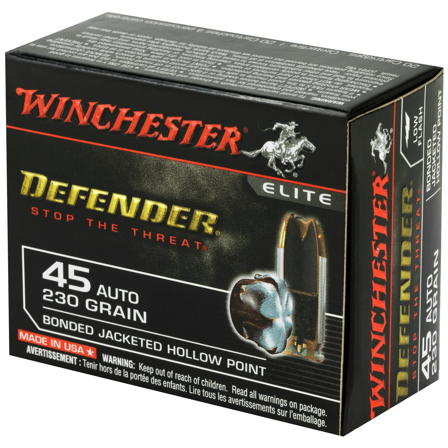 Winchester Ammunition, Defender, Supreme Elite, 45 ACP, 230 Grain | PDX1 |  (20 Round Box)