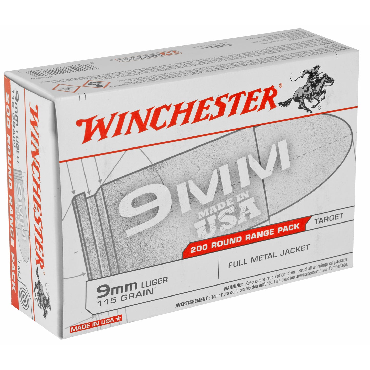 Winchester Ammunition, USA, 9MM, 115 Grain | FMJ | (200 Round Box)