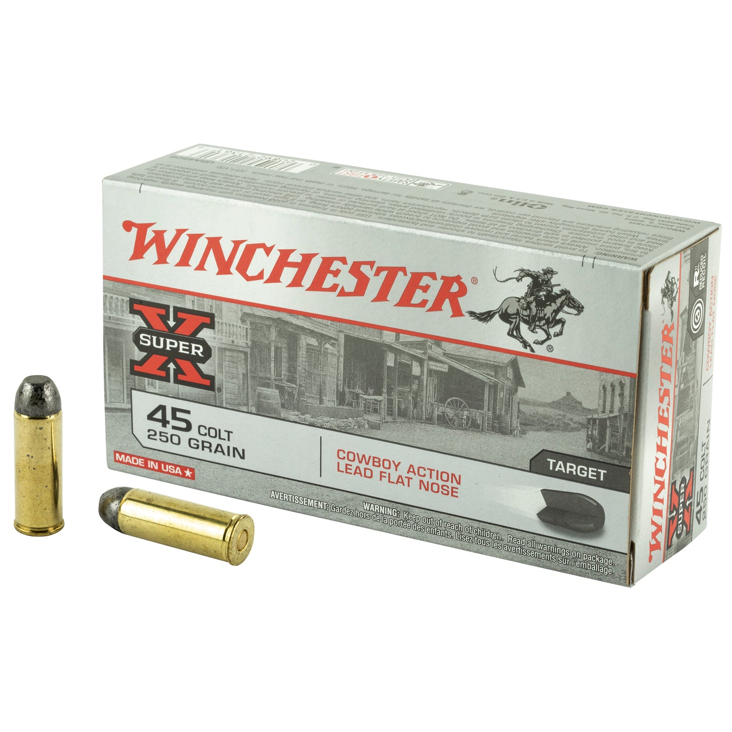 Winchester Ammunition, USA, 45 Long Colt, 250 Grain, Cowboy Action, Lead Flat Nose   (50 Round Box)