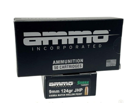Ammo Inc Signature Match 9mm Luger Handgun Ammo - 124 Grain | Sierra Match HP |  (1000 Round Case)