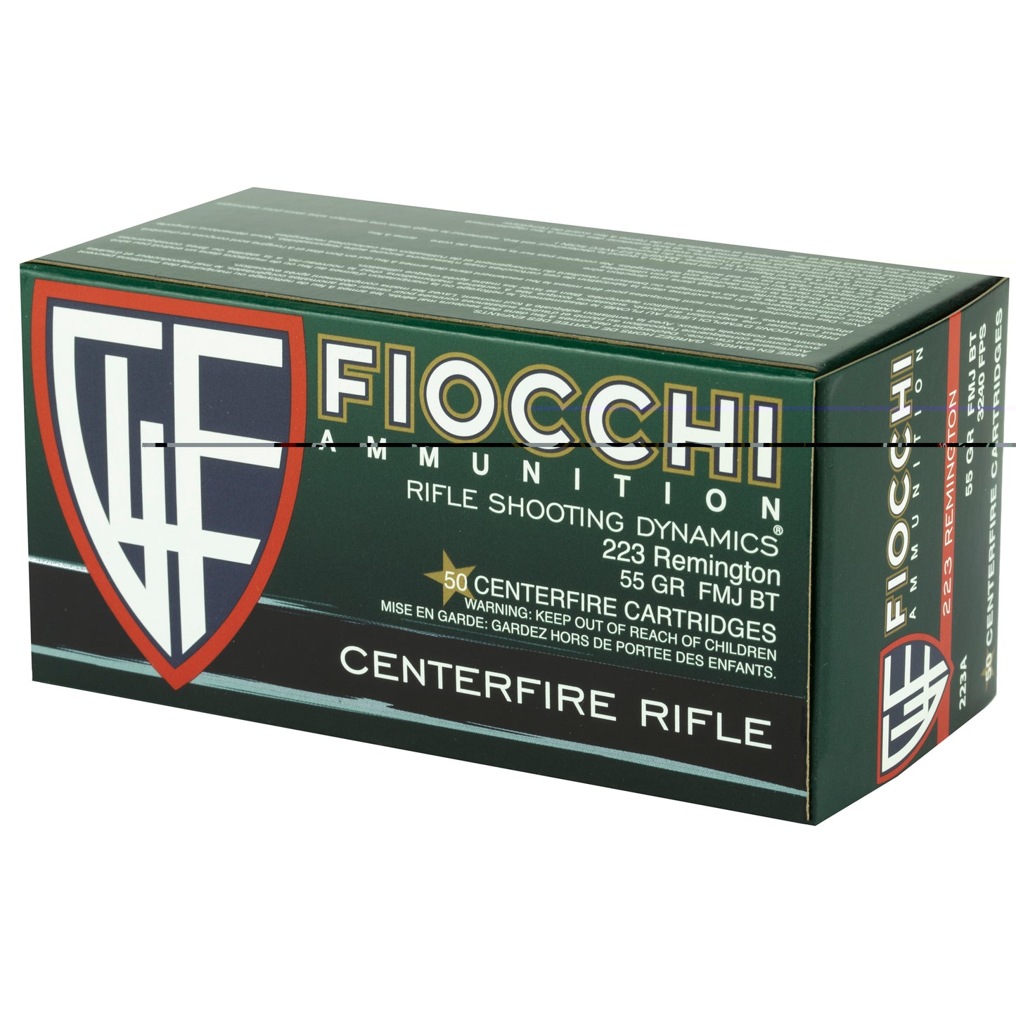 Fiocchi Ammunition, Rifle, .223 Remington, 55 Grain | FMJ Boat Tail |  (50 Round Box)