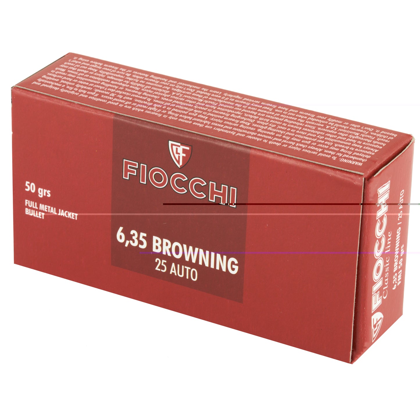 Fiocchi .25, Automatic Colt Pistol, ACP, 50 Grain | Full Metal Jacket, FMJ | 50 Rounds per Box