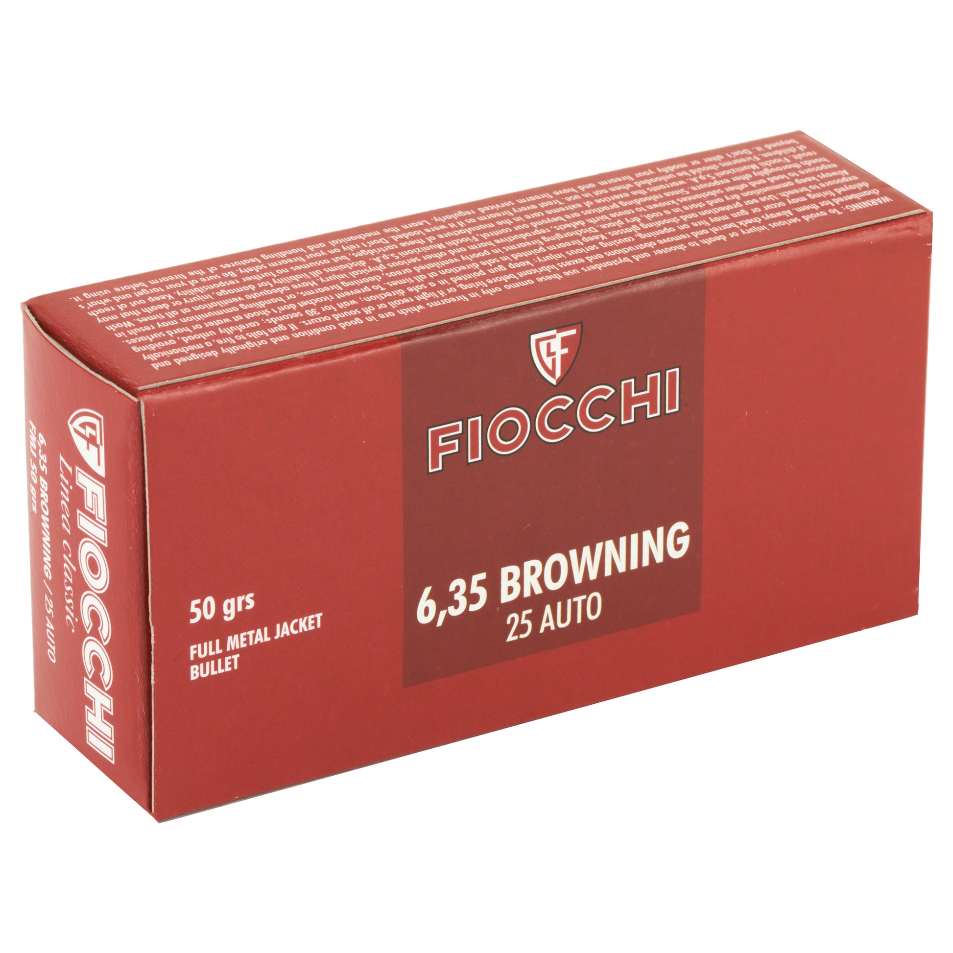 Fiocchi .25, Automatic Colt Pistol, ACP, 50 Grain | Full Metal Jacket, FMJ | 50 Rounds per Box