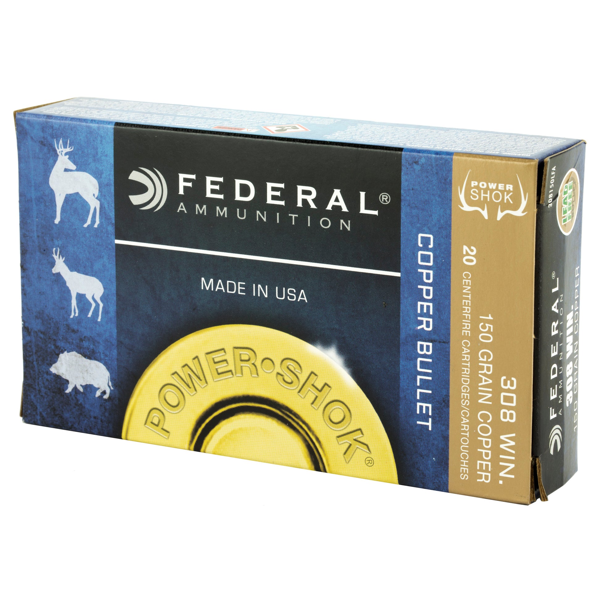 Federal, PowerShok, 308 Win, 150 Grain, Copper, Lead Free, 20 Round Box