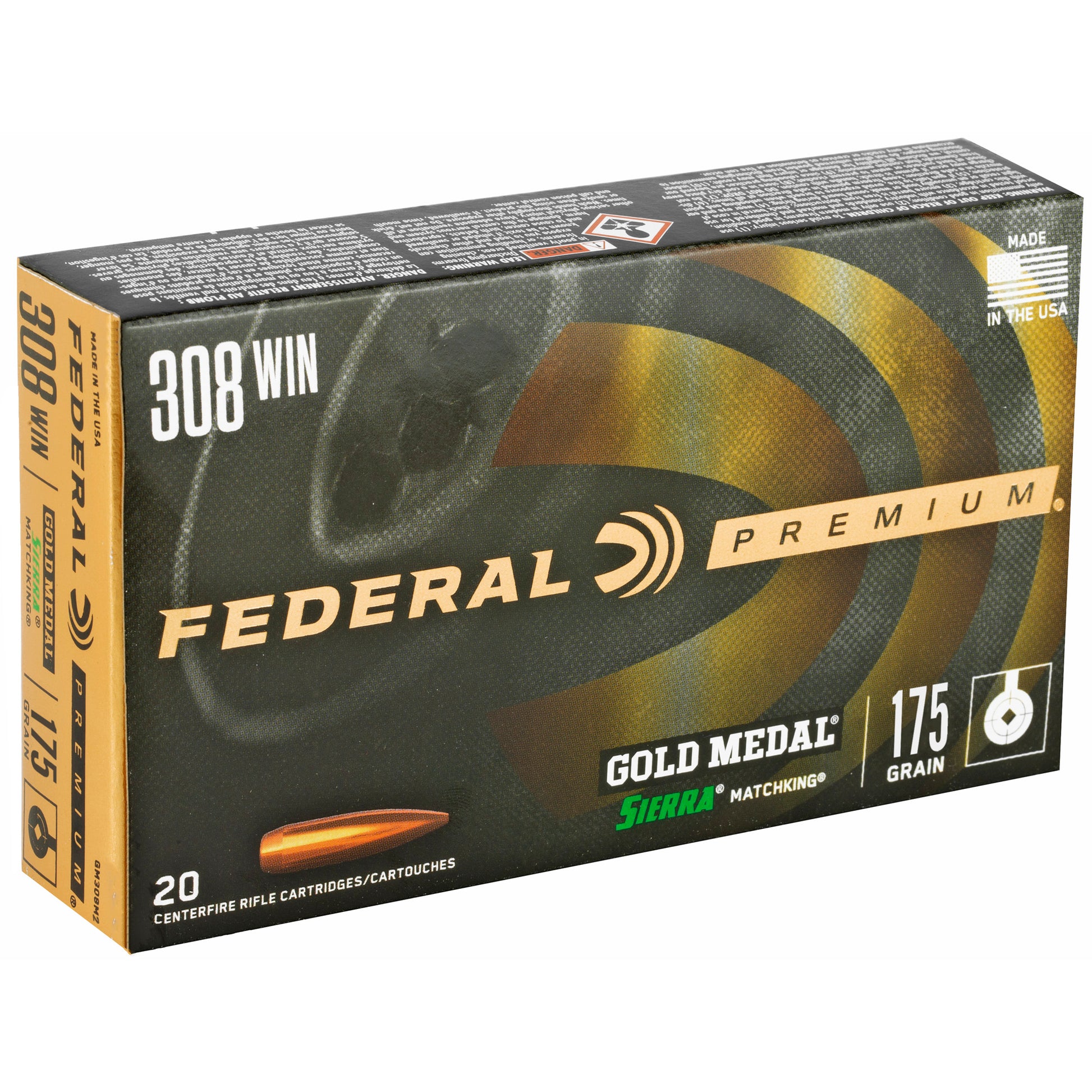 Federal, Gold Medal Match, 308 Winchester, 175 Grain, Boat Tail Hollow Point, 20 Round Box