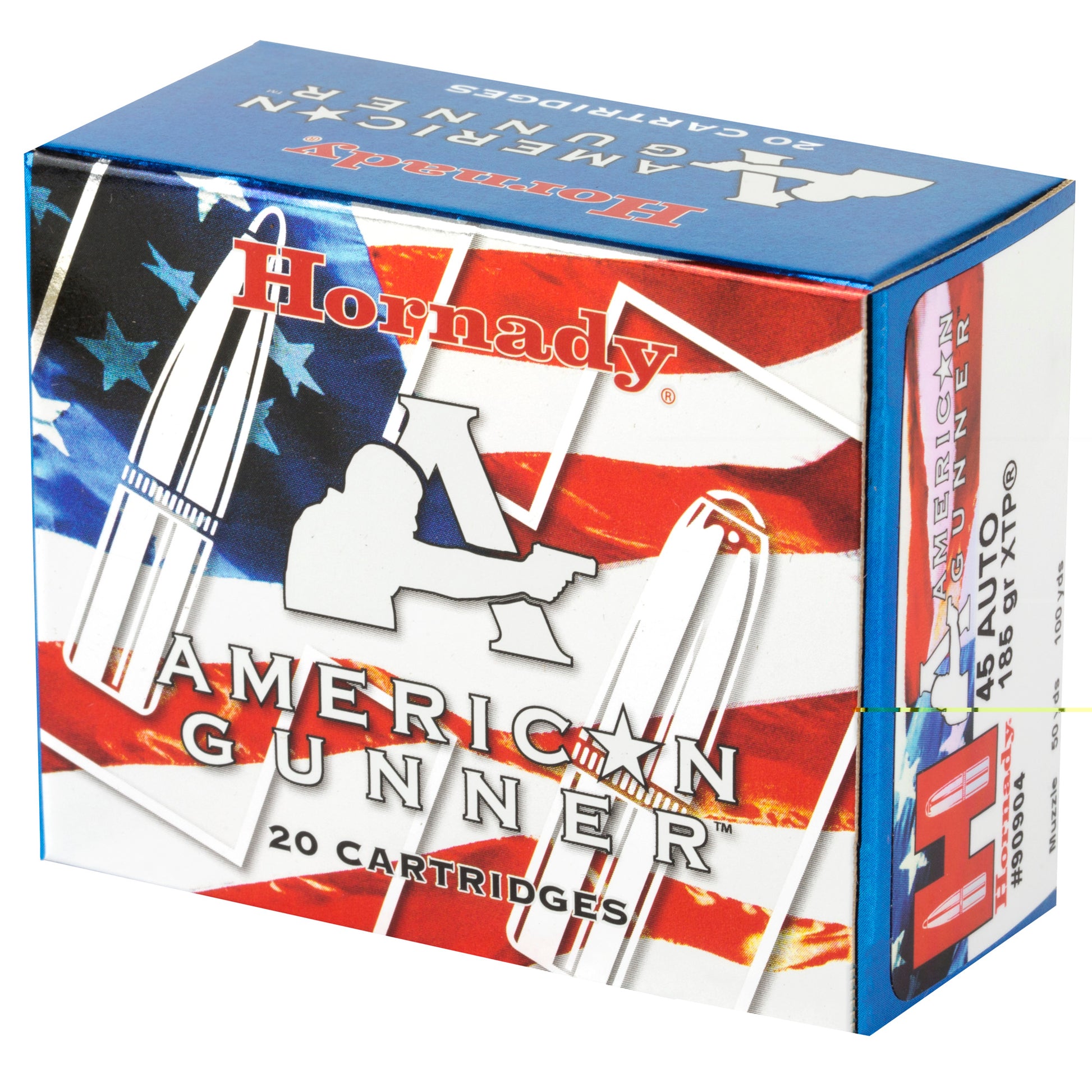 Hornady, American Gunner, .45, Automatic Colt Pistol, ACP, 185 Grain | Extreme Terminal Performance, XTP | 20 Rounds per Box