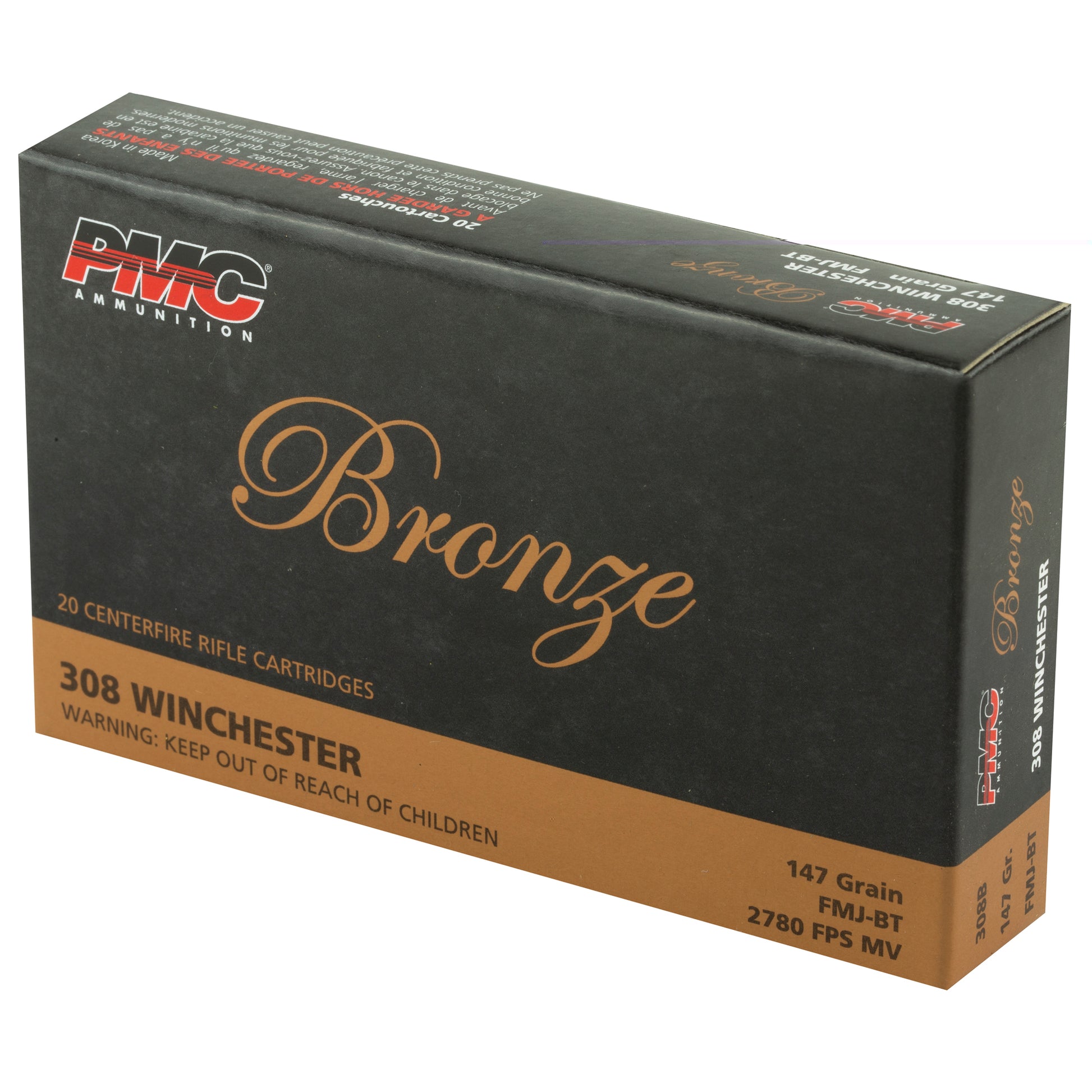PMC Ammunition, Bronze, 308 Winchester, 147 Grain, Full Metal Jacket, 20 Round Box