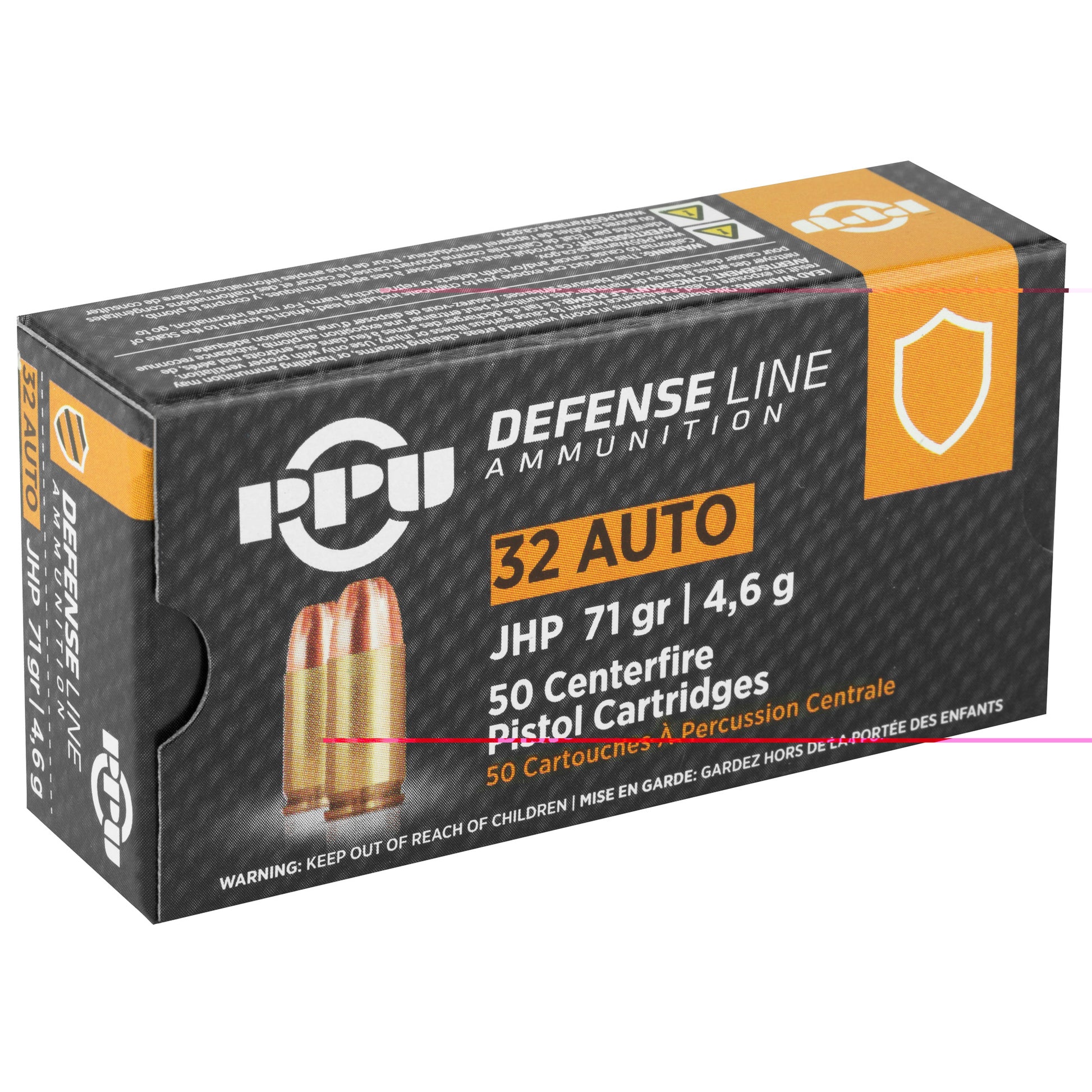 PPU, Defense Line Ammunition, .32, Automatic Colt Pistol, ACP, 71 Grain |Jacketed Hollow Point, JHP | 50 Rounds per Box