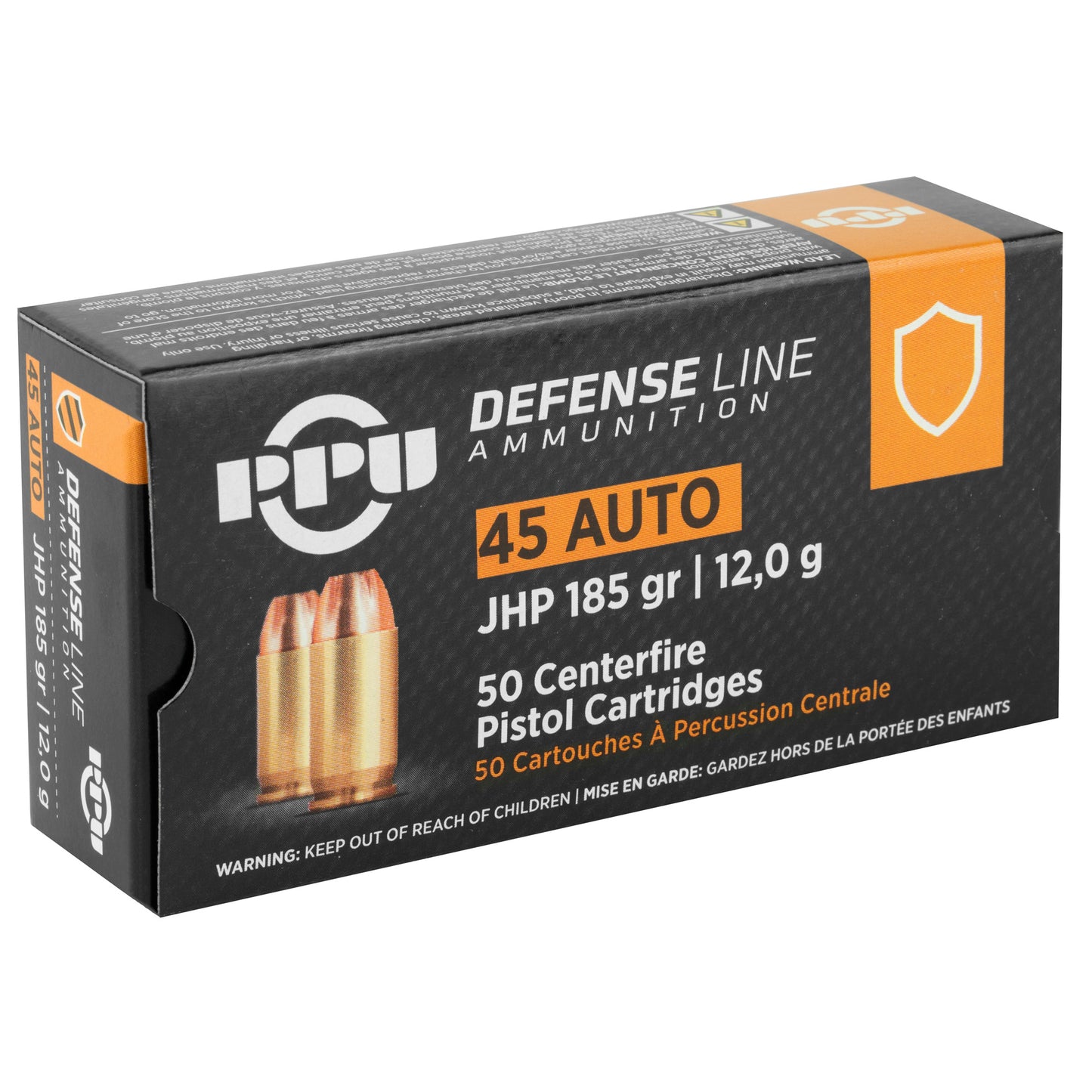 PPU, Defense Line Ammunition, .45 Auto, 185 Grain | Jacketed Hollow-Point, JHP | 50 Rounds per Box