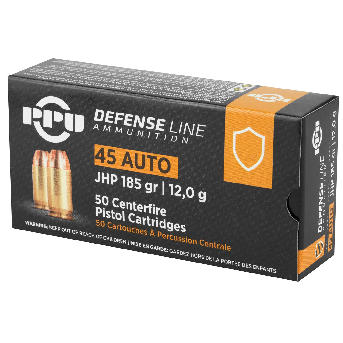 PPU, Defense Line Ammunition, .45 Auto, 185 Grain | Jacketed Hollow-Point, JHP | 50 Rounds per Box