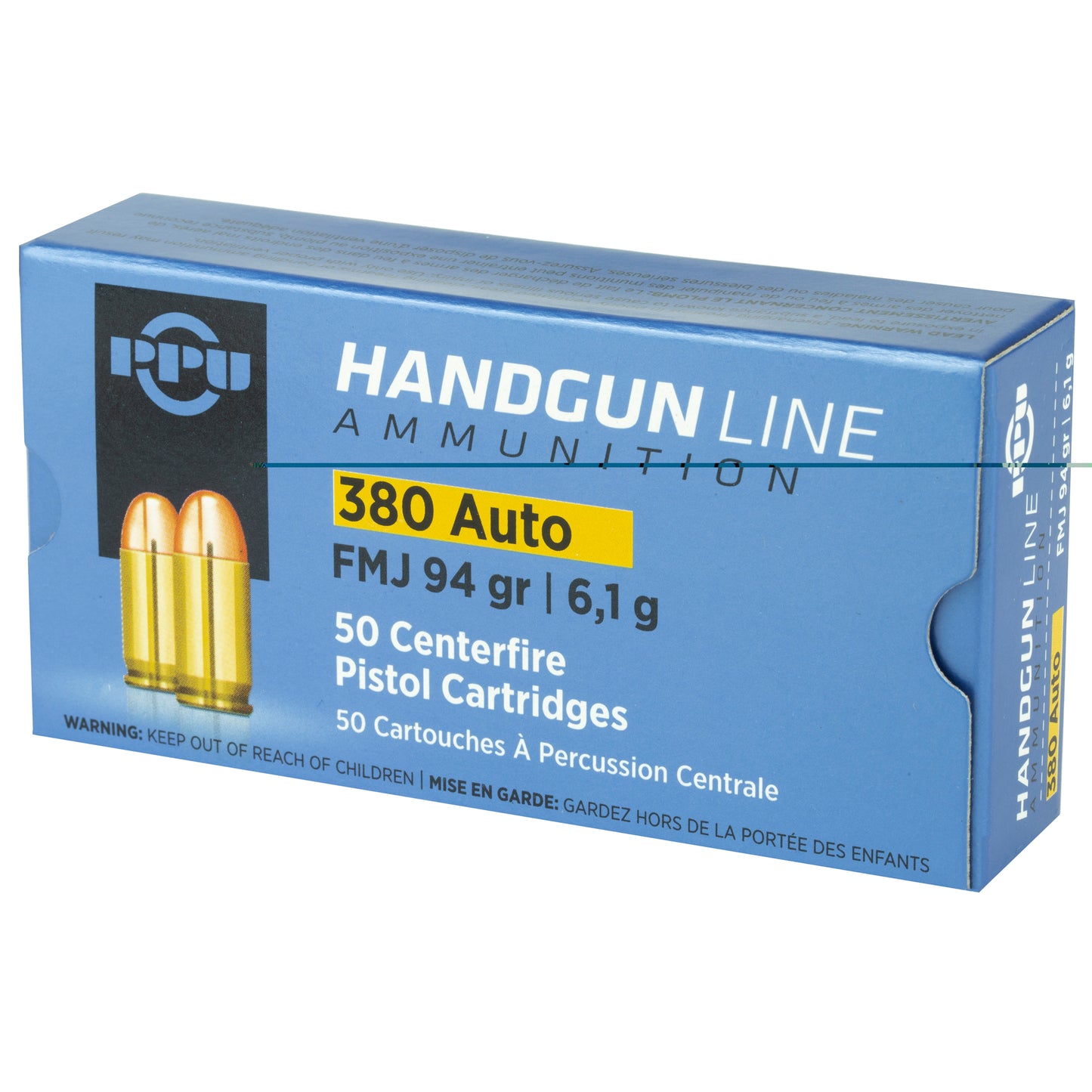 PPU Handgun Line Ammunition, .380, Automatic Colt Pistol, ACP, 94 Grain | Full Metal Jacket, FMJ | 50 Rounds per Box