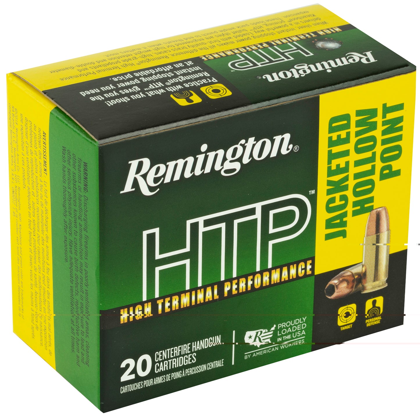 Remington, High Terminal Performance, HTP, 45, Automatic Colt Pistol, ACP, 230 Grain | Jacketed Hollow-Point, JHP | 20 Rounds per Box