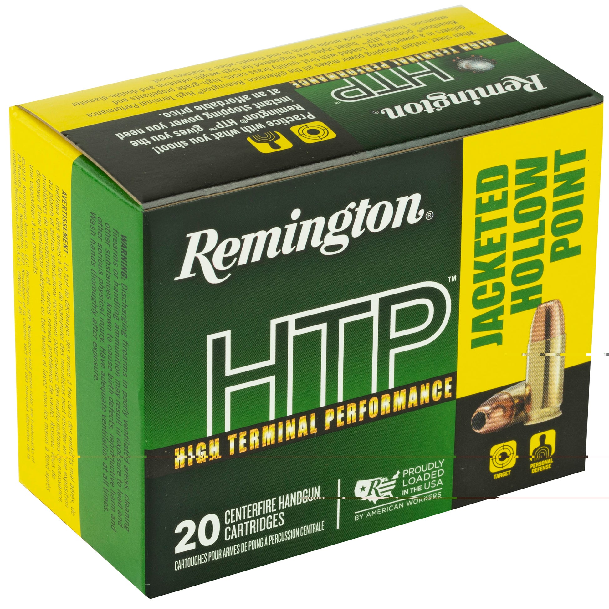 Remington, High Terminal Performance, HTP, 45, Automatic Colt Pistol, ACP, 230 Grain | Jacketed Hollow-Point, JHP | 20 Rounds per Box