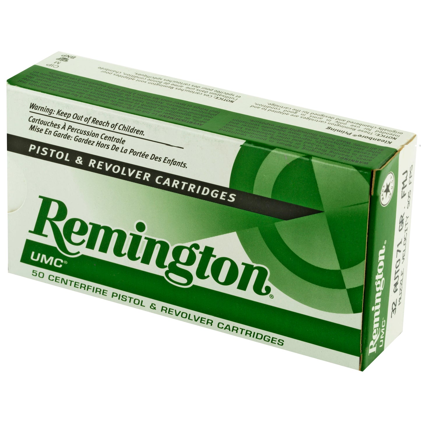 Remington, Union Metallic Cartridge, UMC, .32, Automatic Colt Pistol, ACP, 70grain | Full Metal Jacket, FMJ | 50 Rounds per Box