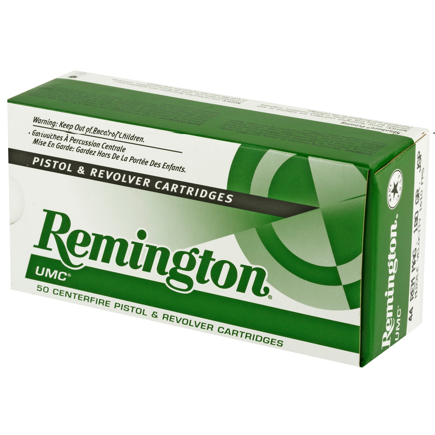 Remington, Union Metallic Cartridge, UMC, 44 Magnum, 180 Grain | Jacketed Soft Point, JSP | 50 Rounds per Box