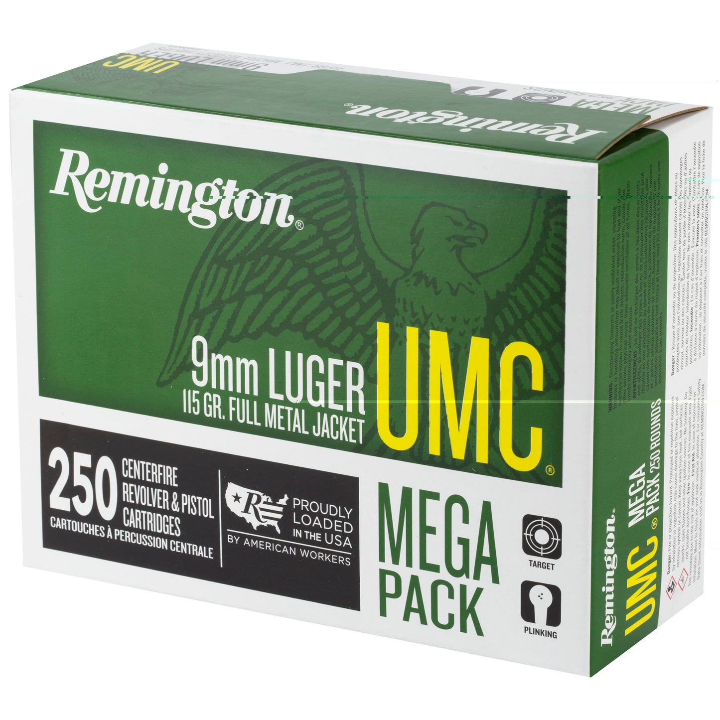 Remington, UMC, 9mm Luger, 115 Grain | Full Metal Jacket, FMJ | Mega Pack 250 Rounds per Box 