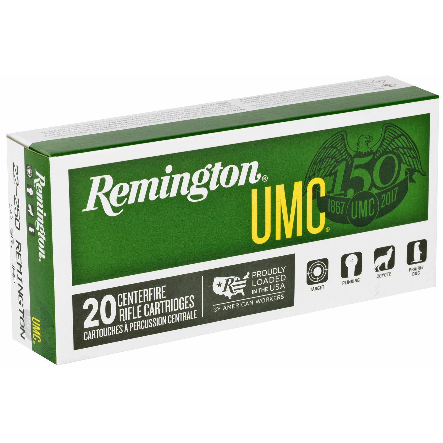 Remington, UMC, 22-250, 50 Grain, Hollow Point, 20 Round Box