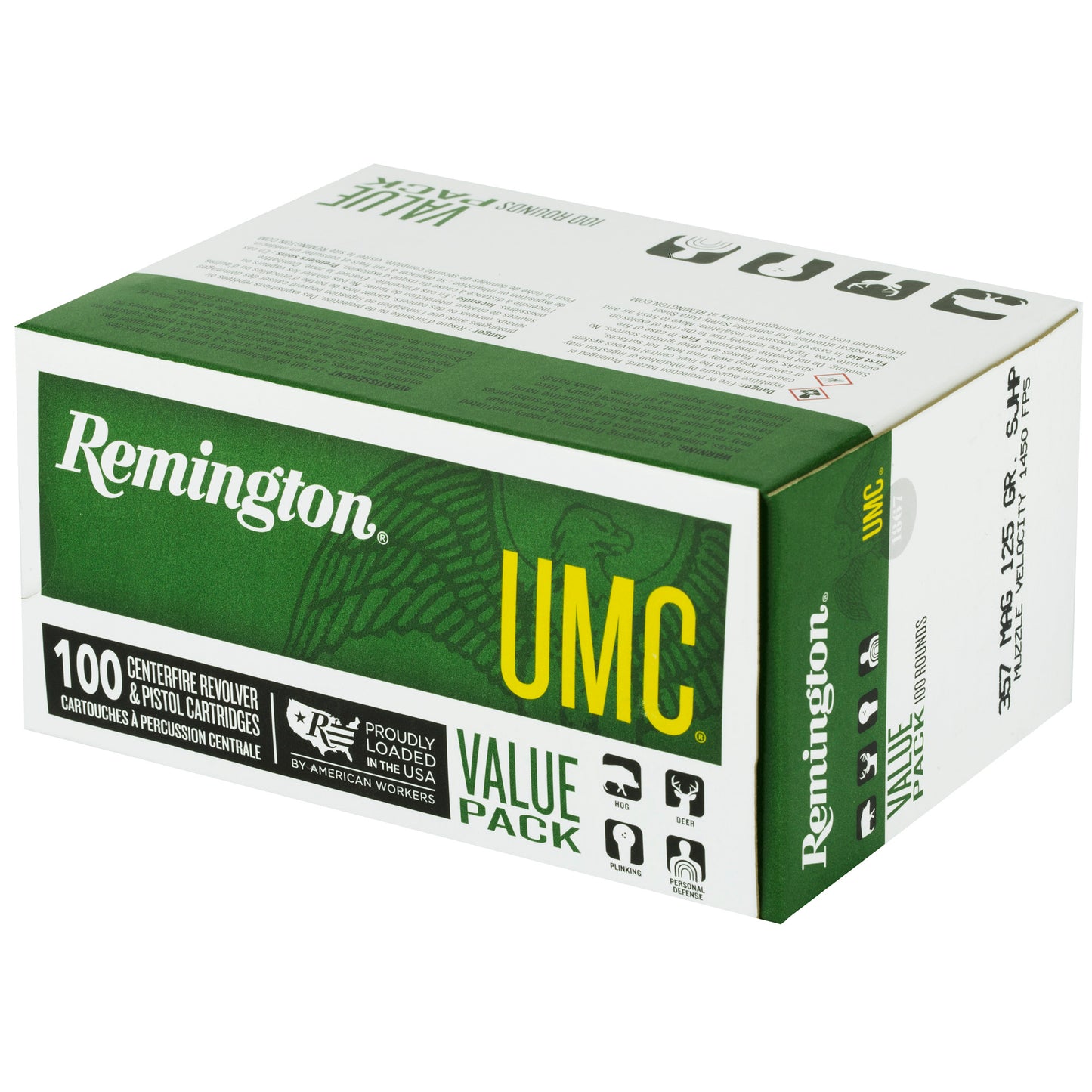 Remington, UMC, 357 Mag, 125 Grain | SJHP |  (100 Round Box)