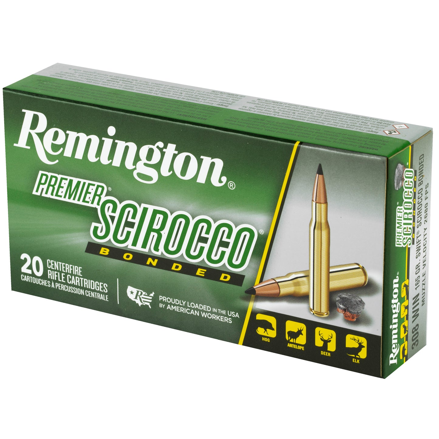 Remington, Premier Scirocco Bonded, 308 Winchester, 165 Grain, Polymer Tip, 20 Round Box