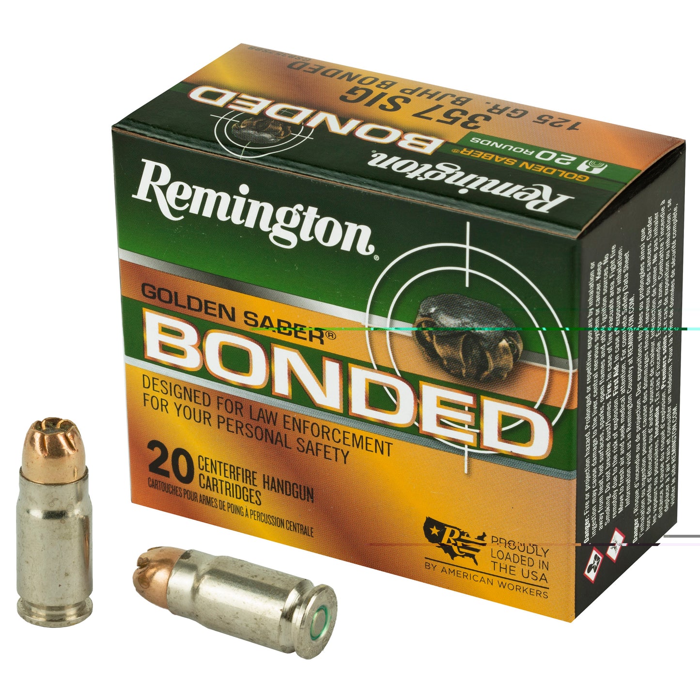 Remington, Golden Saber Bonded, .357 Sig, 125grain | Brass Jacketed Hollow Point, BJHP | 20 Rounds per Box