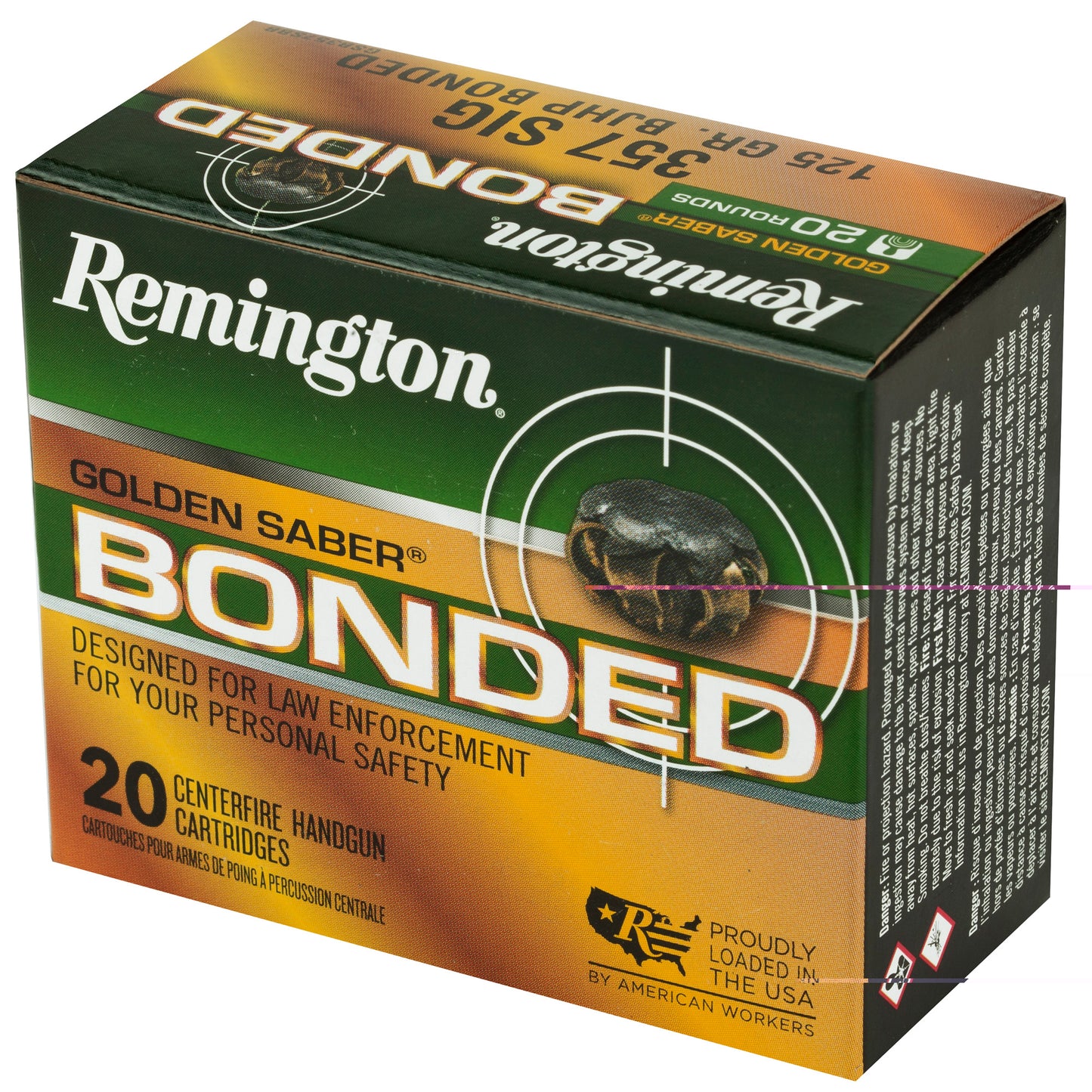 Remington, Golden Saber Bonded, .357 Sig, 125grain | Brass Jacketed Hollow Point, BJHP | 20 Rounds per Box