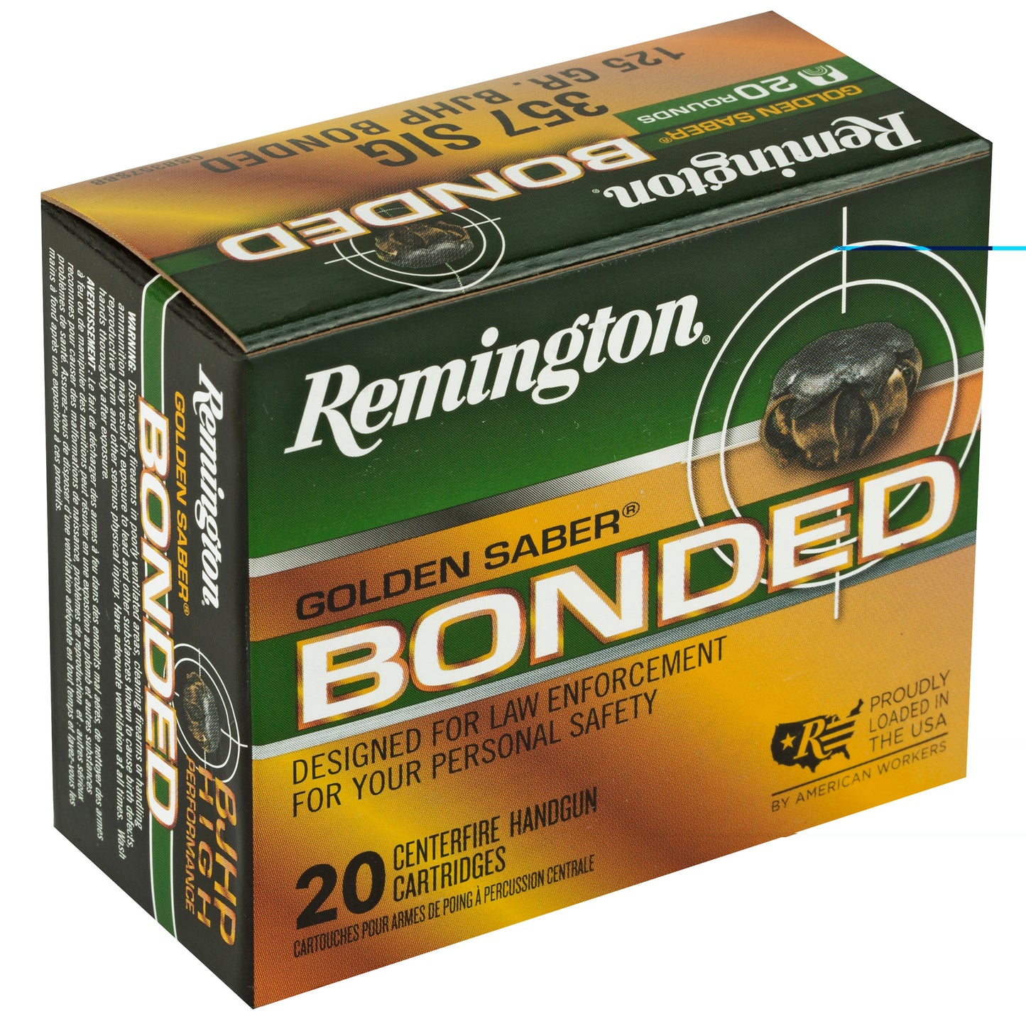 Remington, Golden Saber Bonded, .357 Sig, 125grain | Brass Jacketed Hollow Point, BJHP | 20 Rounds per Box