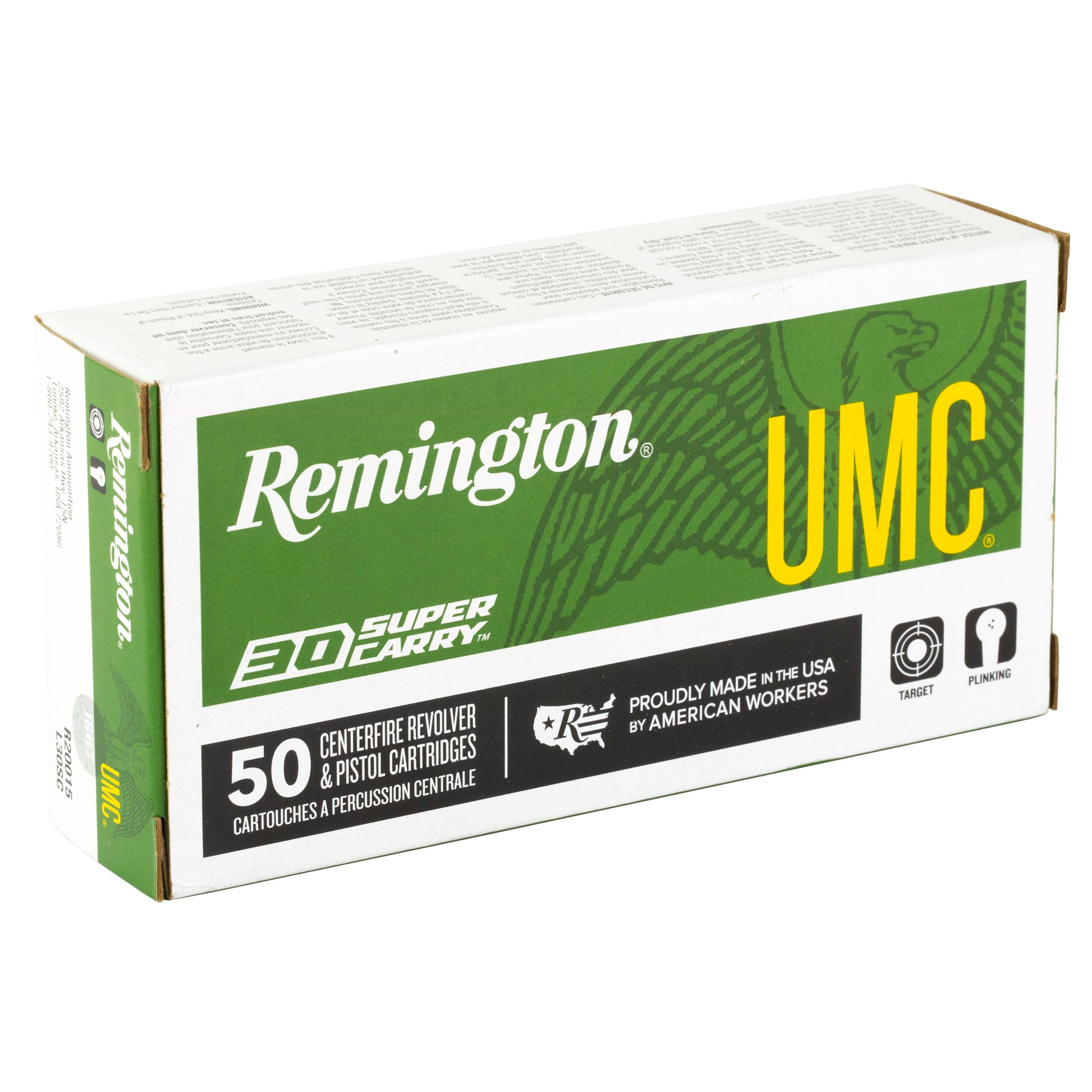 Remington, Union Metallic Cartridge, UMC, 30 Super Carry, 100 Grain | Full Metal Jacket, FMJ | 50 Rounds per Box