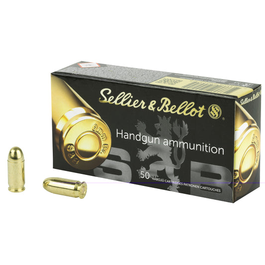 Sellier & Bellot Handgun Ammunition, .380, Automatic Colt Pistol, ACP, 92 Grain |Full Metal Jacket, FMJ | 50 Rounds per Box