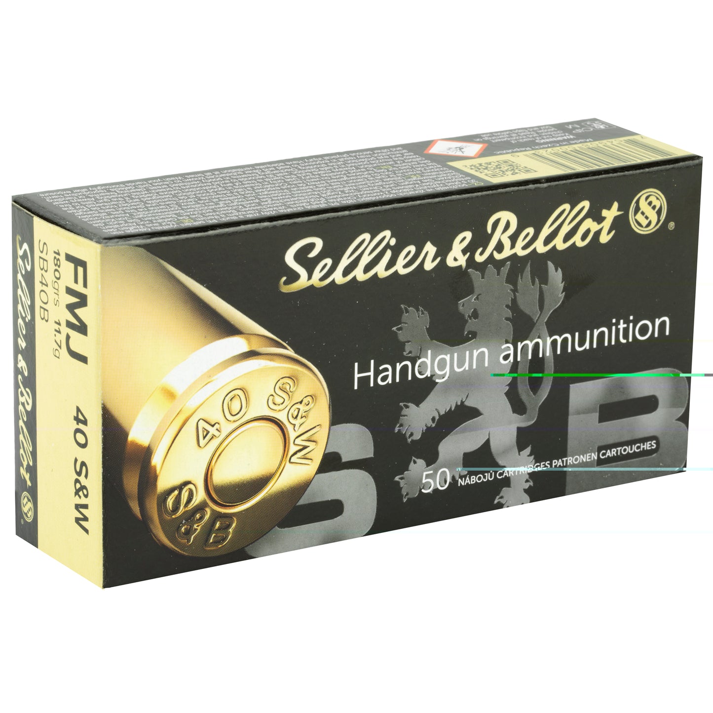 Sellier & Bellot Handgun Ammunition, .40 S&W, 180 Grain | Full Metal Jacket, FMJ | 50 Rounds per Box
