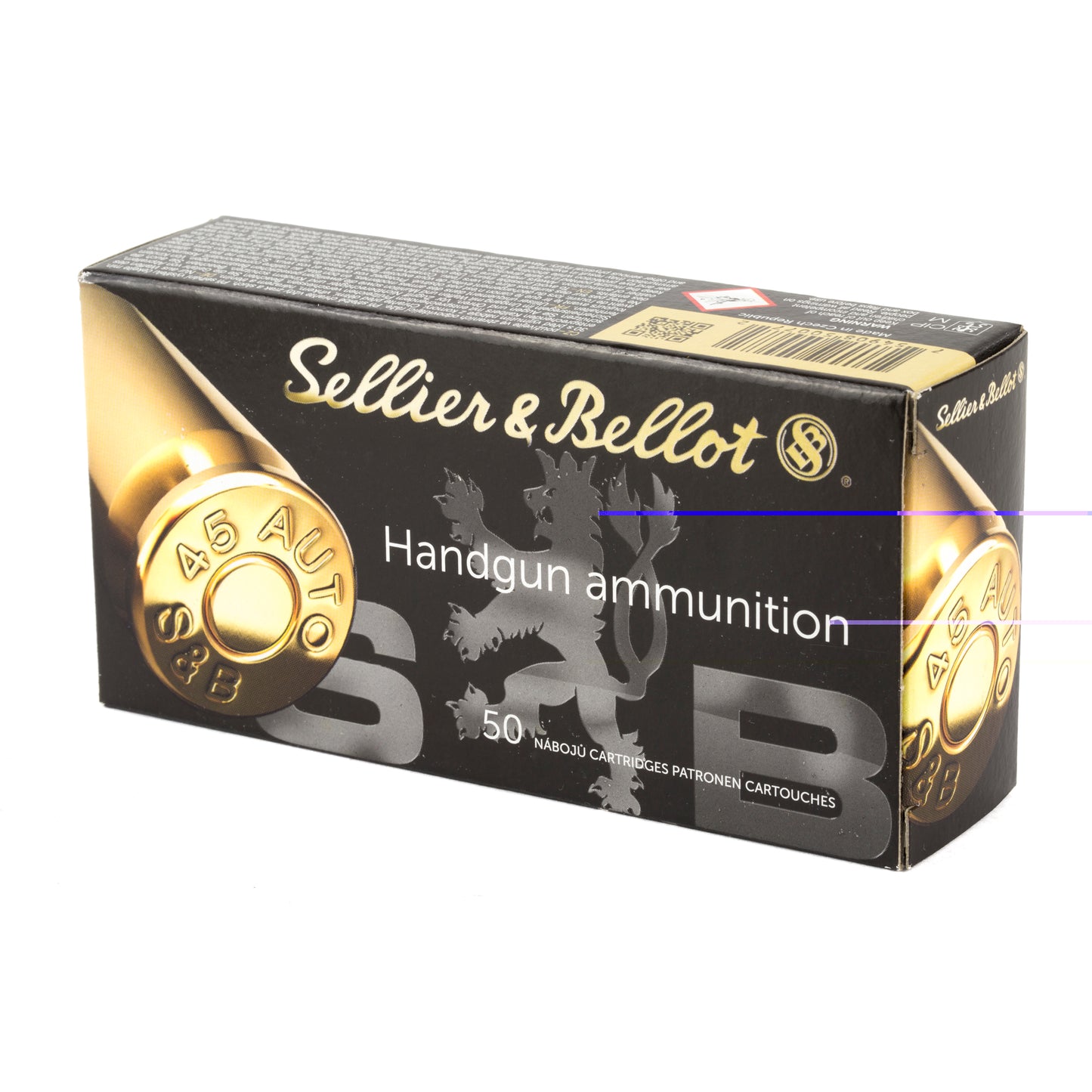 Sellier & Bellot Ammunition, .45 Auto, Automatic Colt Pistol, ACP, 230 Grain | Jacketed Hollow-Point, JHP | 50 Rounds per Box