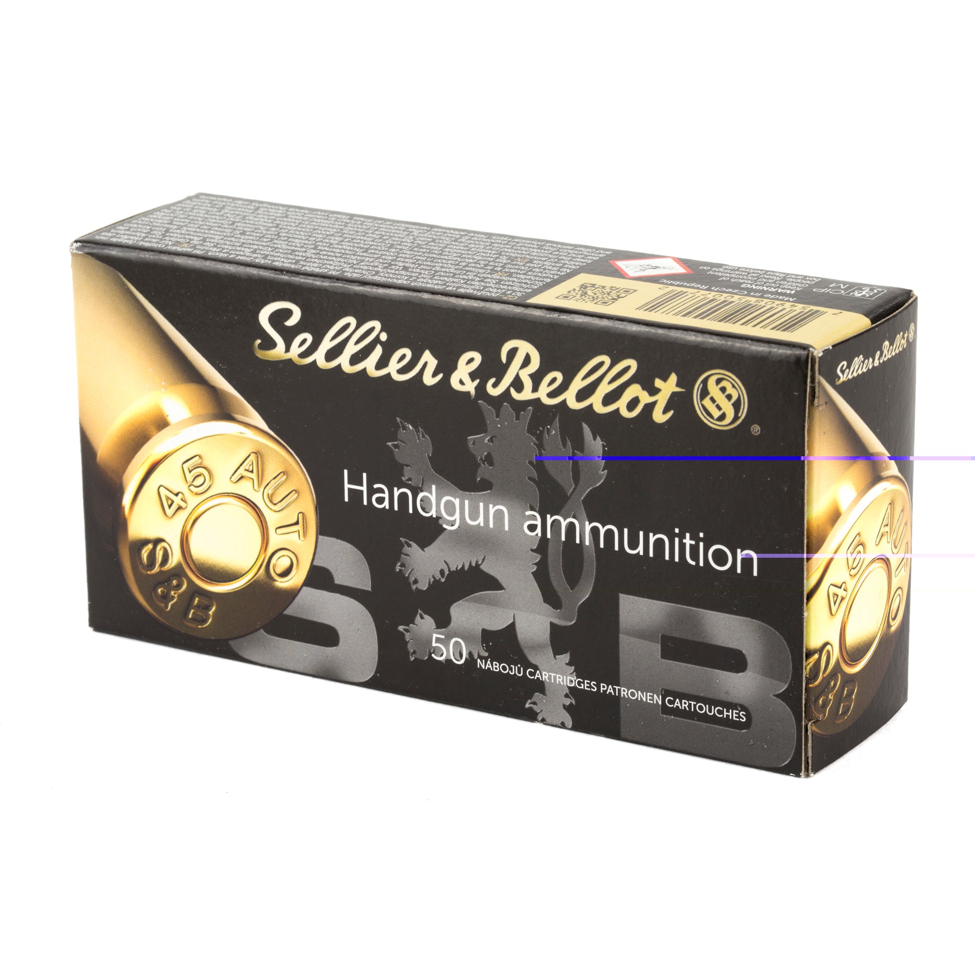 Sellier & Bellot Ammunition, .45 Auto, Automatic Colt Pistol, ACP, 230 Grain | Jacketed Hollow-Point, JHP | 50 Rounds per Box