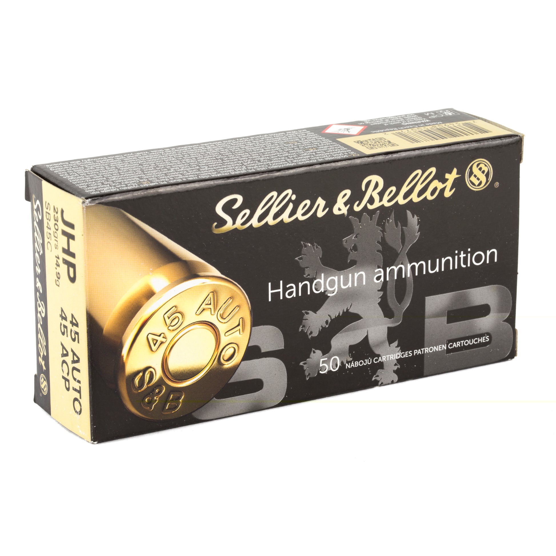 Sellier & Bellot Ammunition, .45 Auto, Automatic Colt Pistol, ACP, 230 Grain | Jacketed Hollow-Point, JHP | 50 Rounds per Box