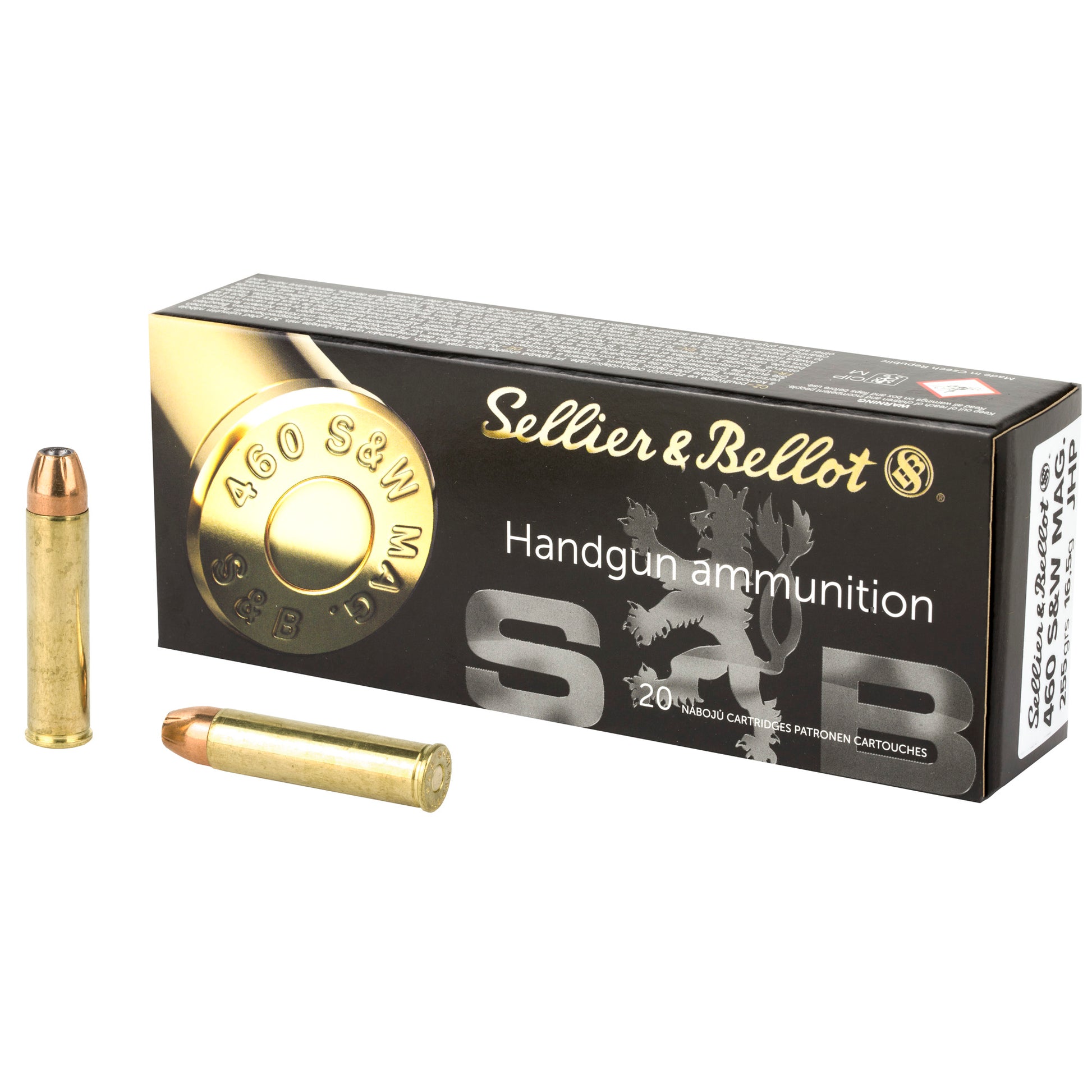 Sellier & Bellot, Handgun Ammunition, 460 S&W, Magnum, MAG, 255 Grain, Jacketed Hollow-Point, JHP, 20 Rounds per Box