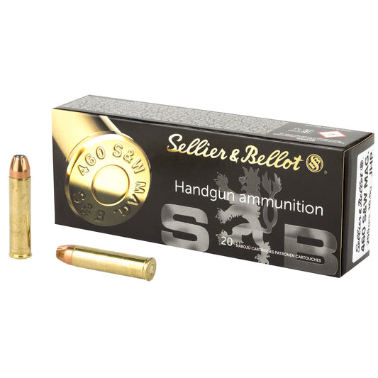 Sellier & Bellot, Handgun Ammunition, 460 S&W, Magnum, MAG, 255 Grain, Jacketed Hollow-Point, JHP, 20 Rounds per Box