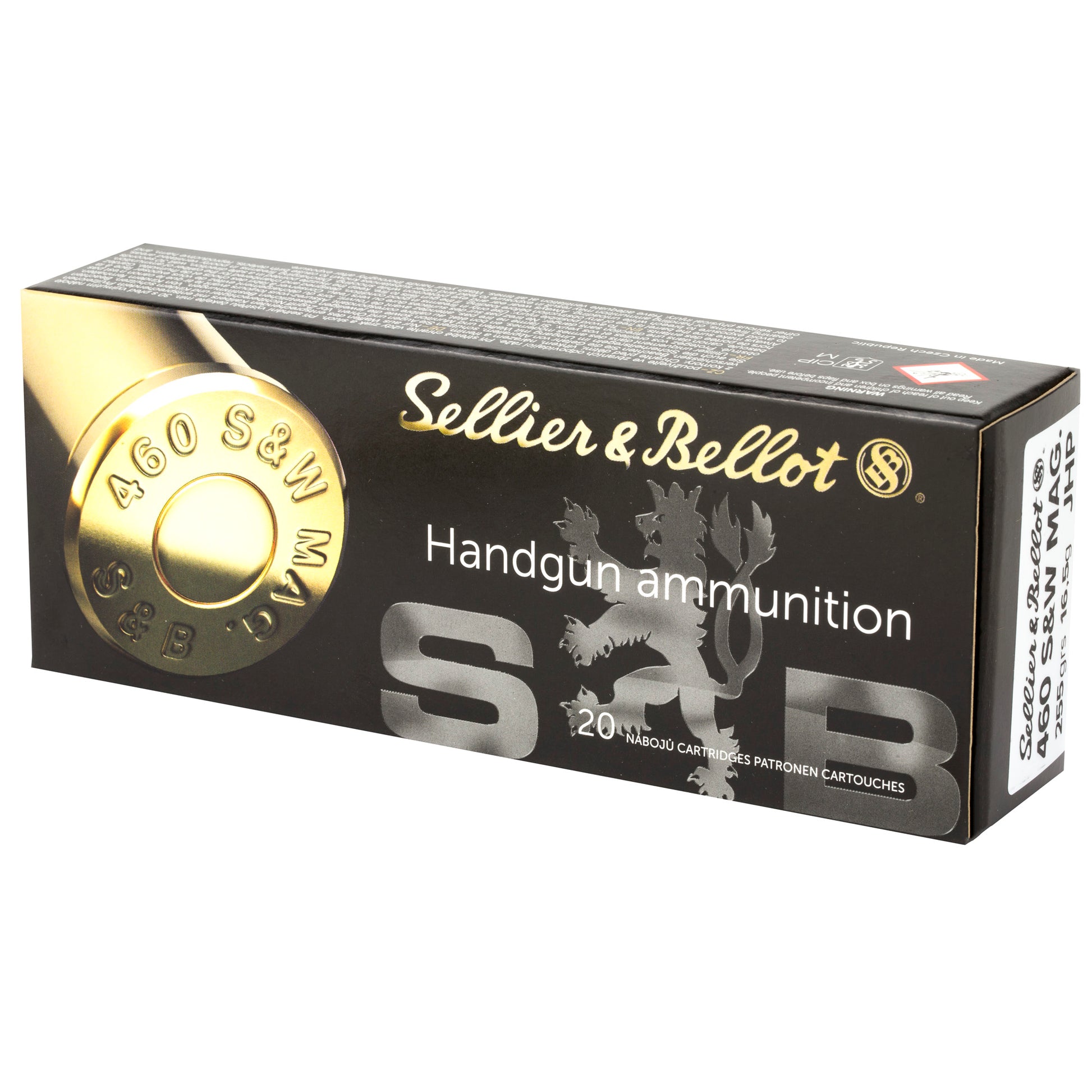 Sellier & Bellot, Handgun Ammunition, 460 S&W, Magnum, MAG, 255 Grain, Jacketed Hollow-Point, JHP, 20 Rounds per Box